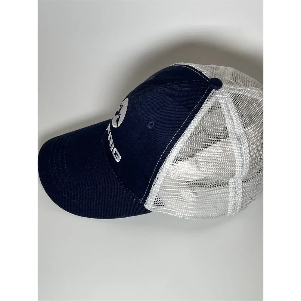Big Frig Trucker Hat Navy Blue White Mesh Back Adjustable Snapback Mountain Logo